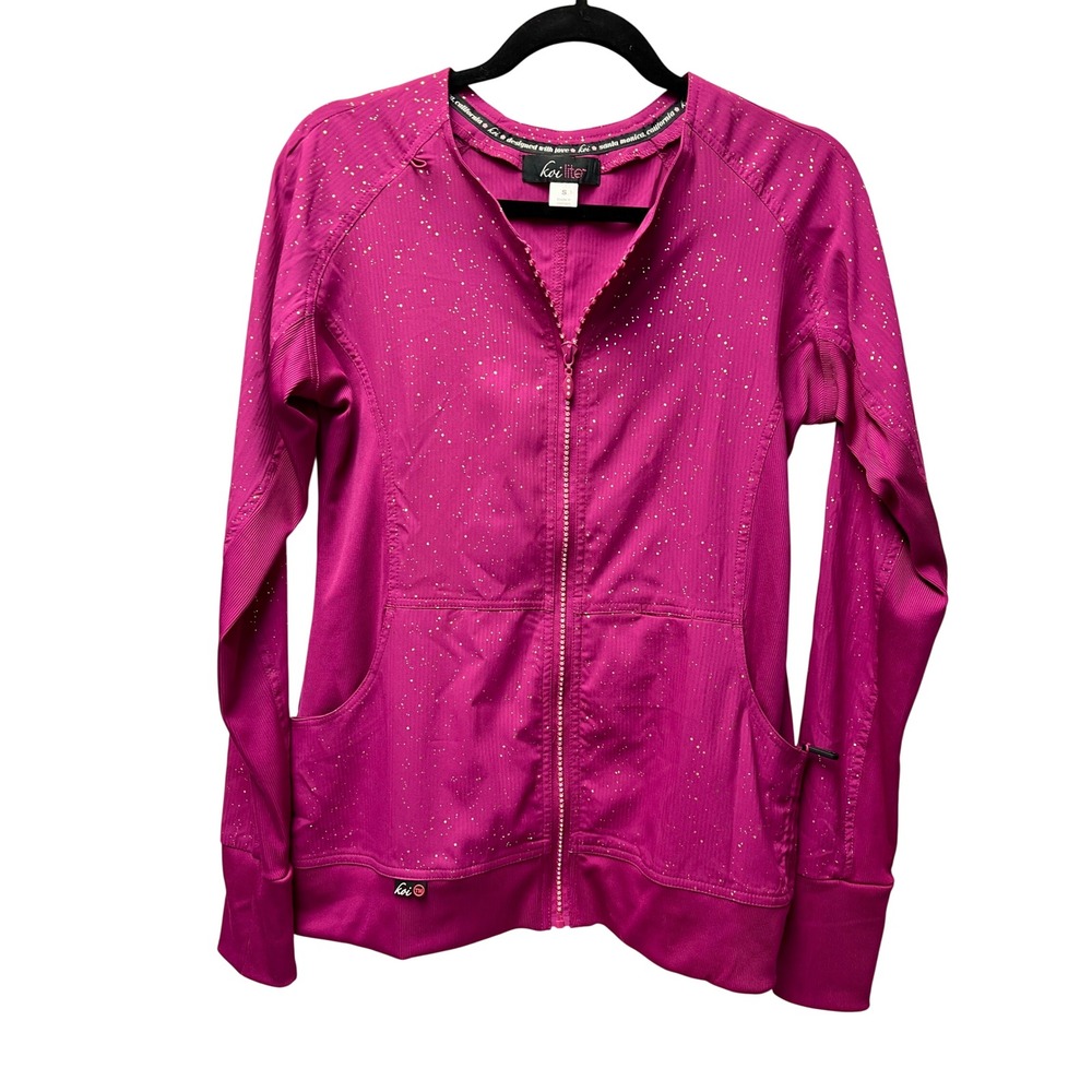 Koi Lite Scrub Jacket S Magenta Gold Metallic Splatter Rhinestone Med Tech 445L